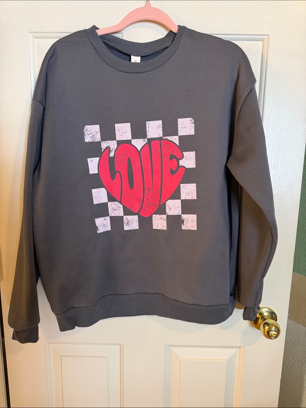 Gray Sweatshirt with Pink Heart LOVE Graphic